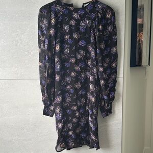NWT Ganni Floral Black and Purple Dress